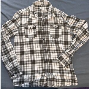 Ambig Flannel Shirt Mens M Plaid Olive Green Cream Button Down EUC